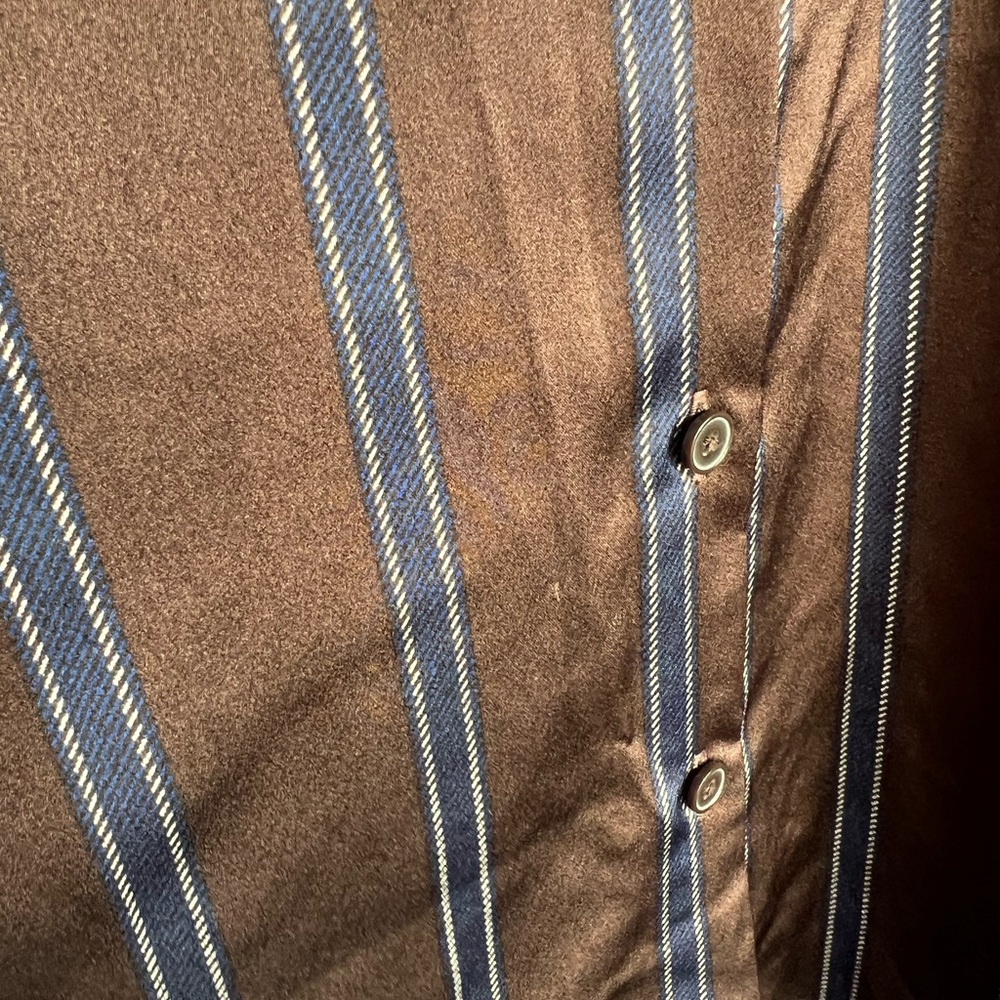 LOFT Women’s Silky Brown and Blue Striped Button-Down Shirt - Picture 4 of 4